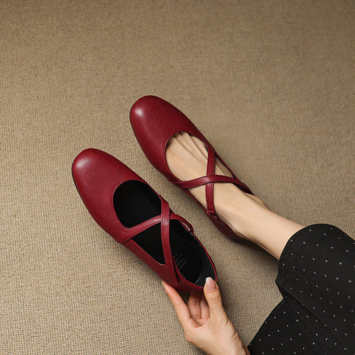 Women's Leather Ballet Flats with Cross Straps – Zeor