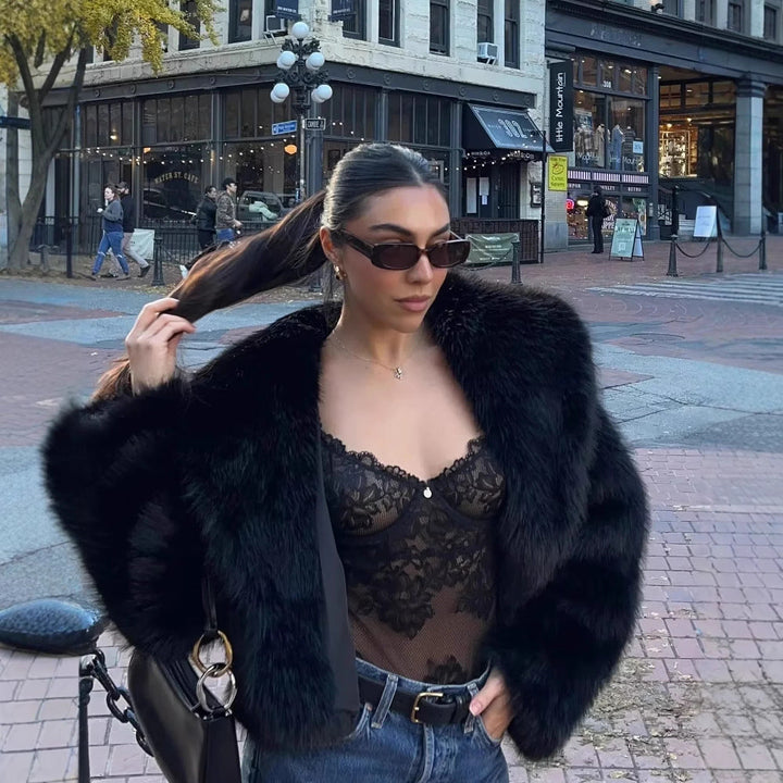Women's Oversized Faux Fur Jacket with Shawl Collar