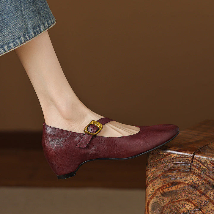 Women's Round Toe Leather Mary Jane Flats – Quira