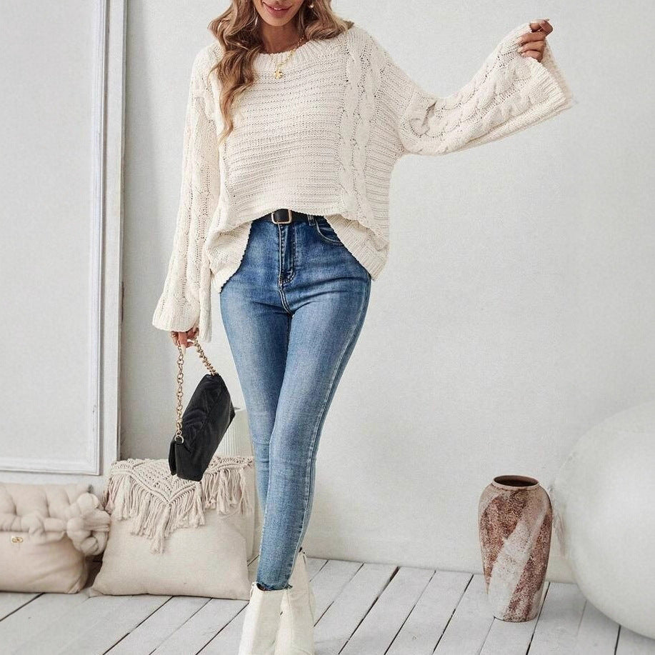 Women's cable knit jumper Libby in Cream – full length view