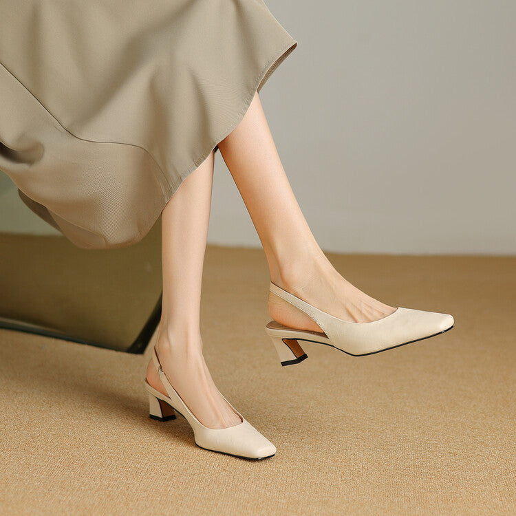 Women's Leather Slingback Block Heels – Ersa