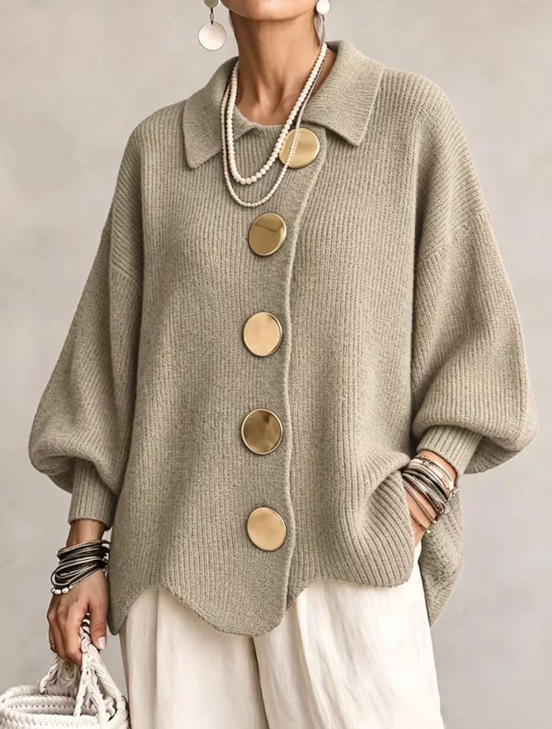 Women's Oversized Cardigan with Gold Buttons – Victoire