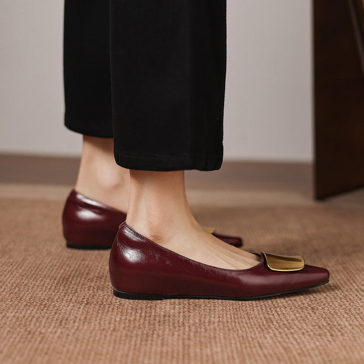 Women's Leather Pointed Flats with Buckle – Lorea