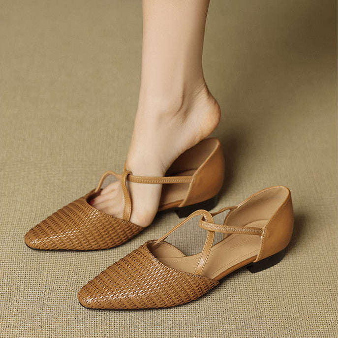 Women's Woven Leather T-Bar Flats – Dona