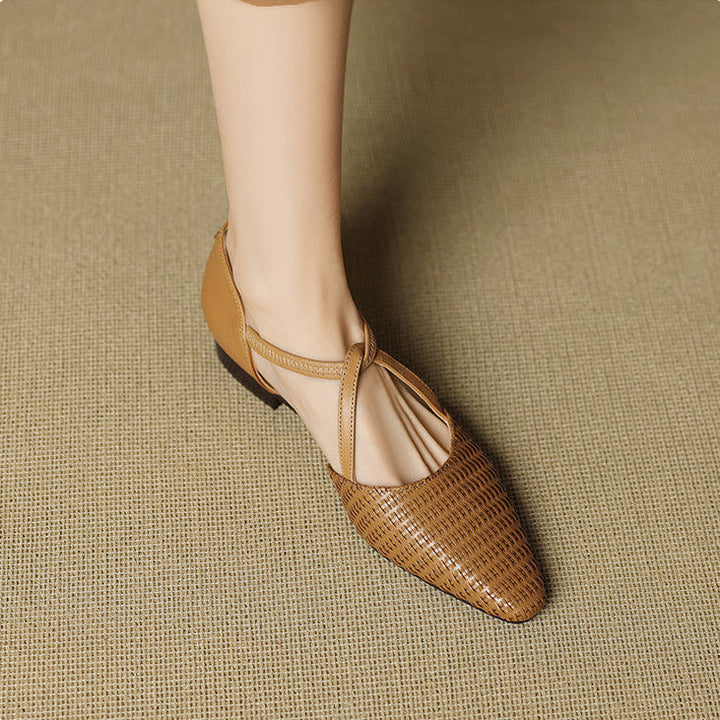 Women's Woven Leather T-Bar Flats – Dona