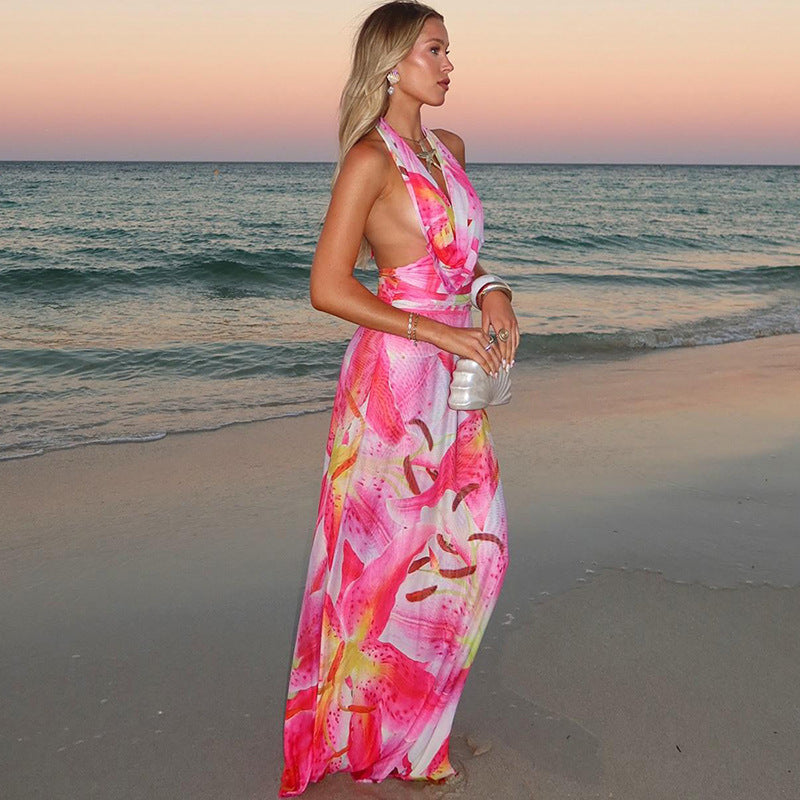 Aviana | Backless Halter Maxi Dress