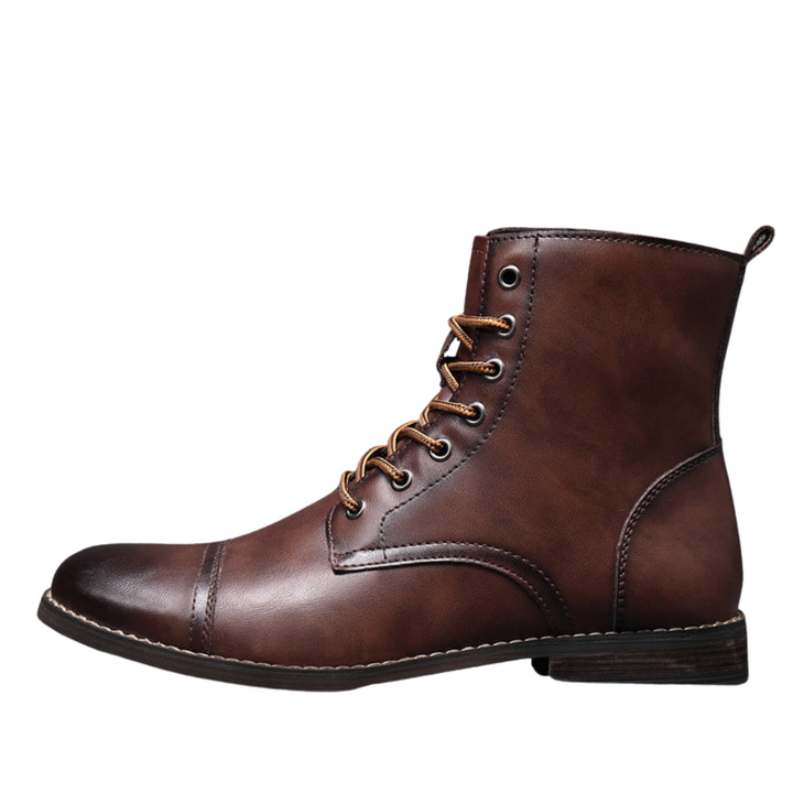 Men's toe-cap lace-up boots Christian in Burgundy – side view on white background