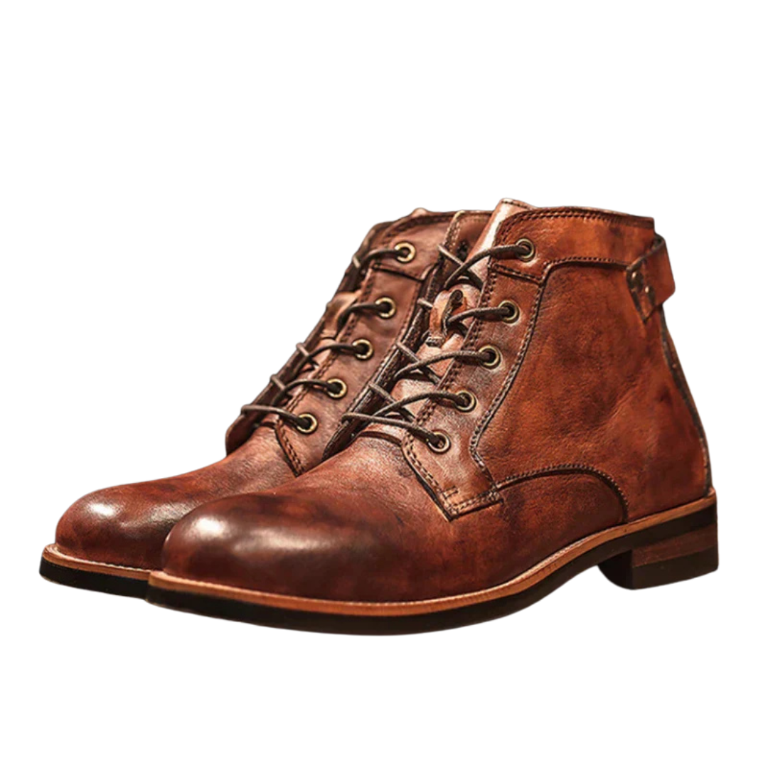 Men's lace-up ankle boots Serge in Brown – pair on white background