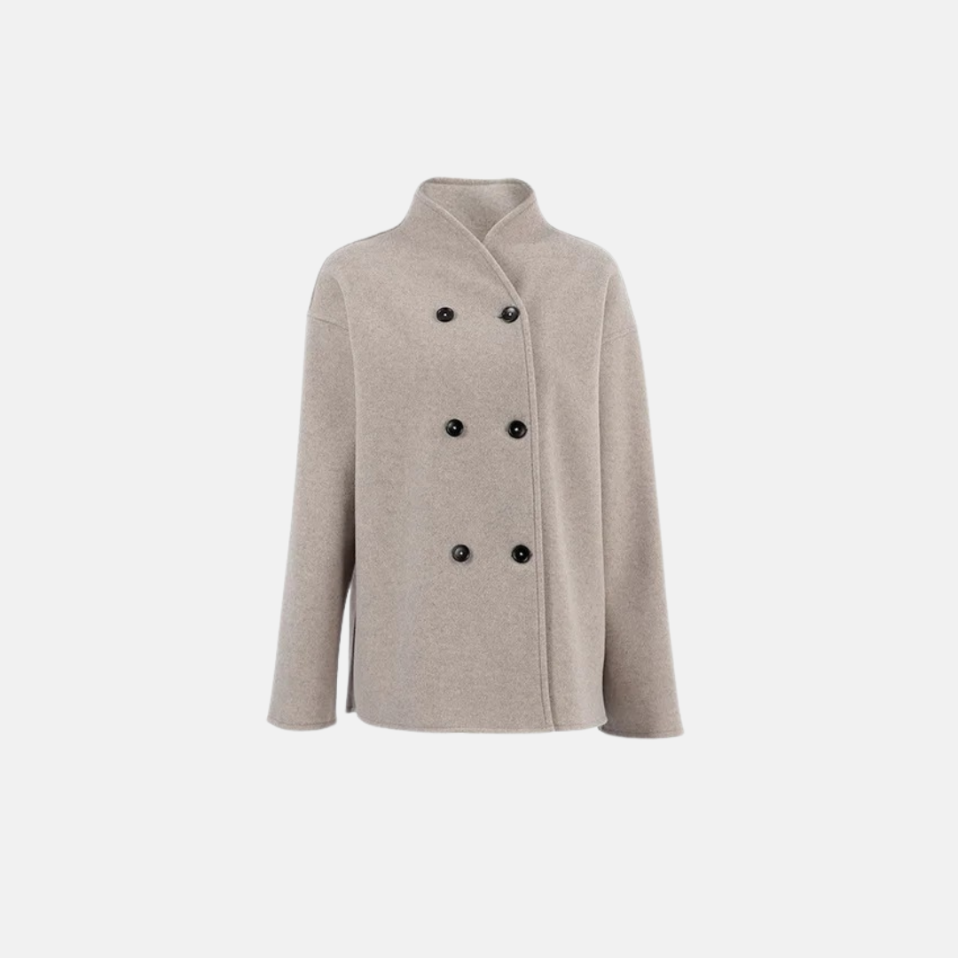 Women's short double breasted coat Ailsa in Brown – product front view