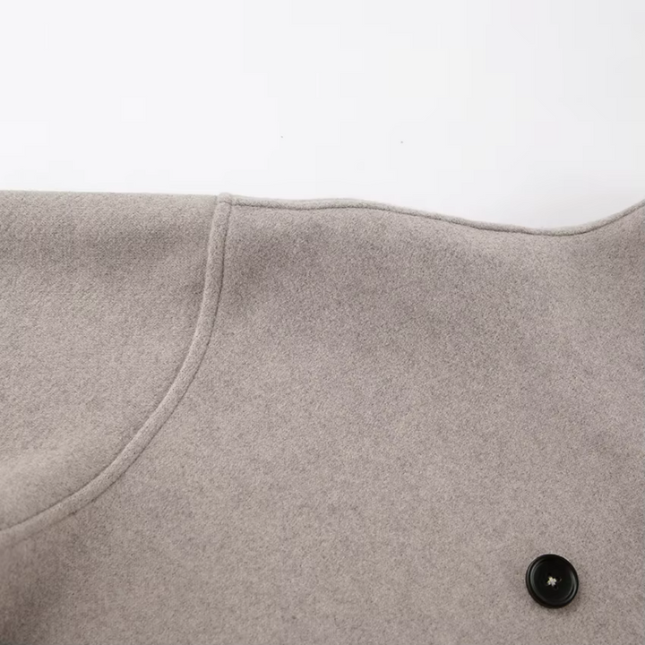 Women's short double breasted coat Ailsa in Brown – seam and button detail