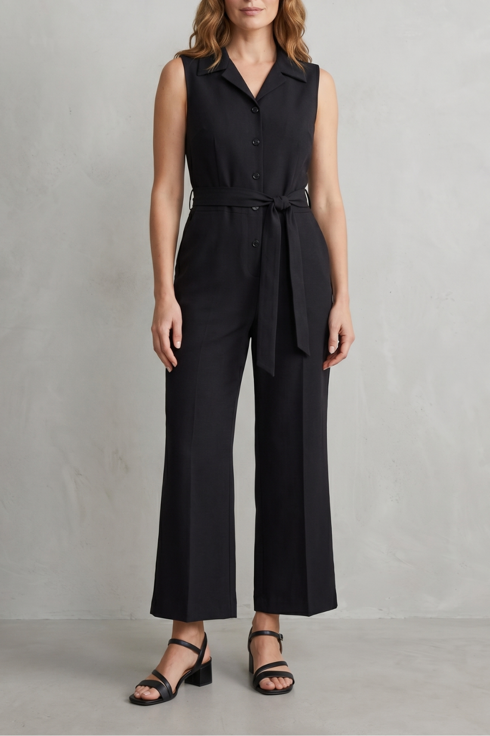 Women's Sleeveless Wide Leg Jumpsuit with Shirt Collar - Mavienne
