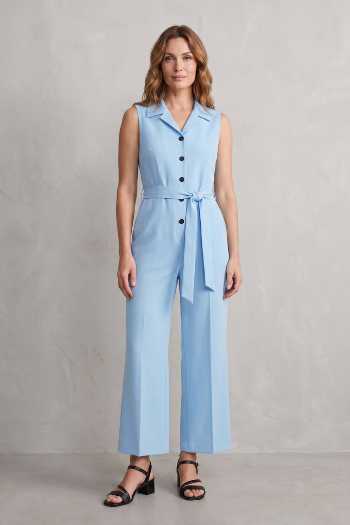 Women's Sleeveless Wide Leg Jumpsuit with Shirt Collar - Mavienne