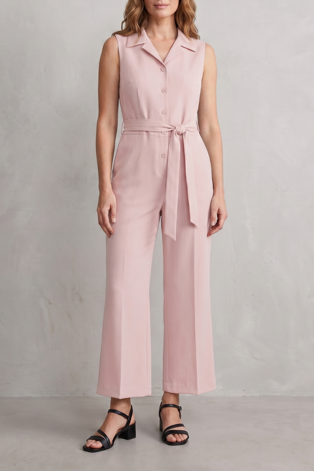 Women's Sleeveless Wide Leg Jumpsuit with Shirt Collar - Mavienne