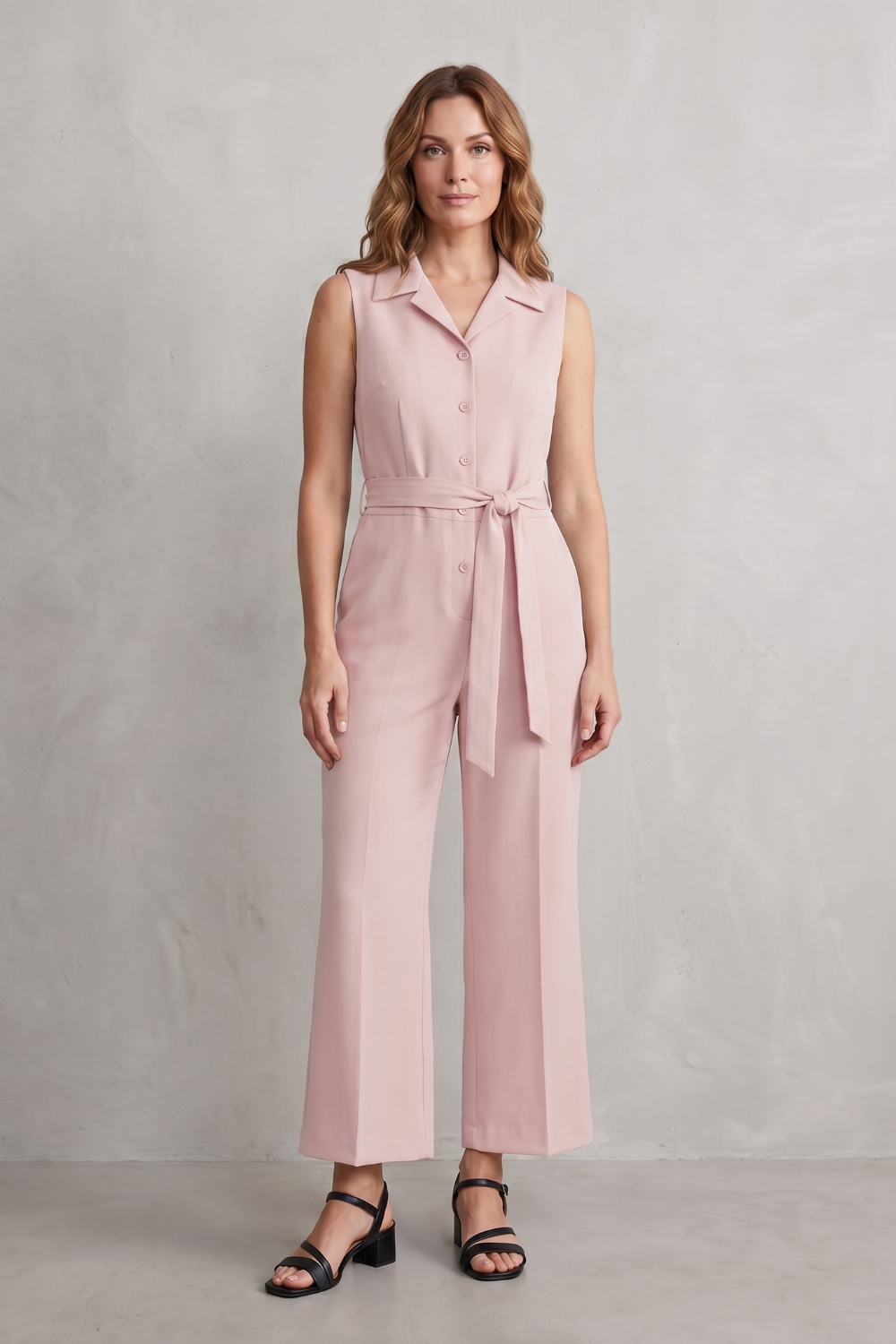 Women's Sleeveless Wide Leg Jumpsuit with Shirt Collar - Mavienne