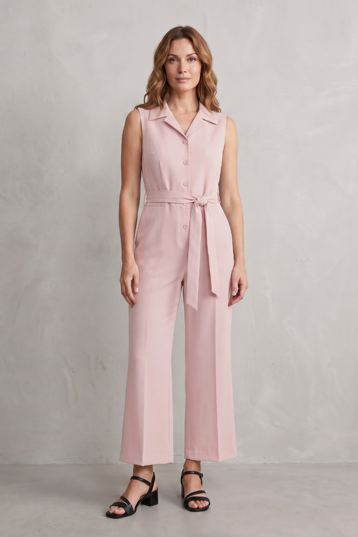 Women's Sleeveless Wide Leg Jumpsuit with Shirt Collar - Mavienne