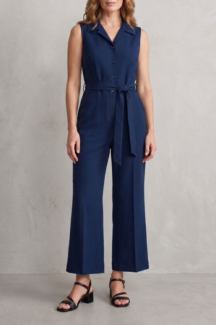 Women's Sleeveless Wide Leg Jumpsuit with Shirt Collar - Mavienne