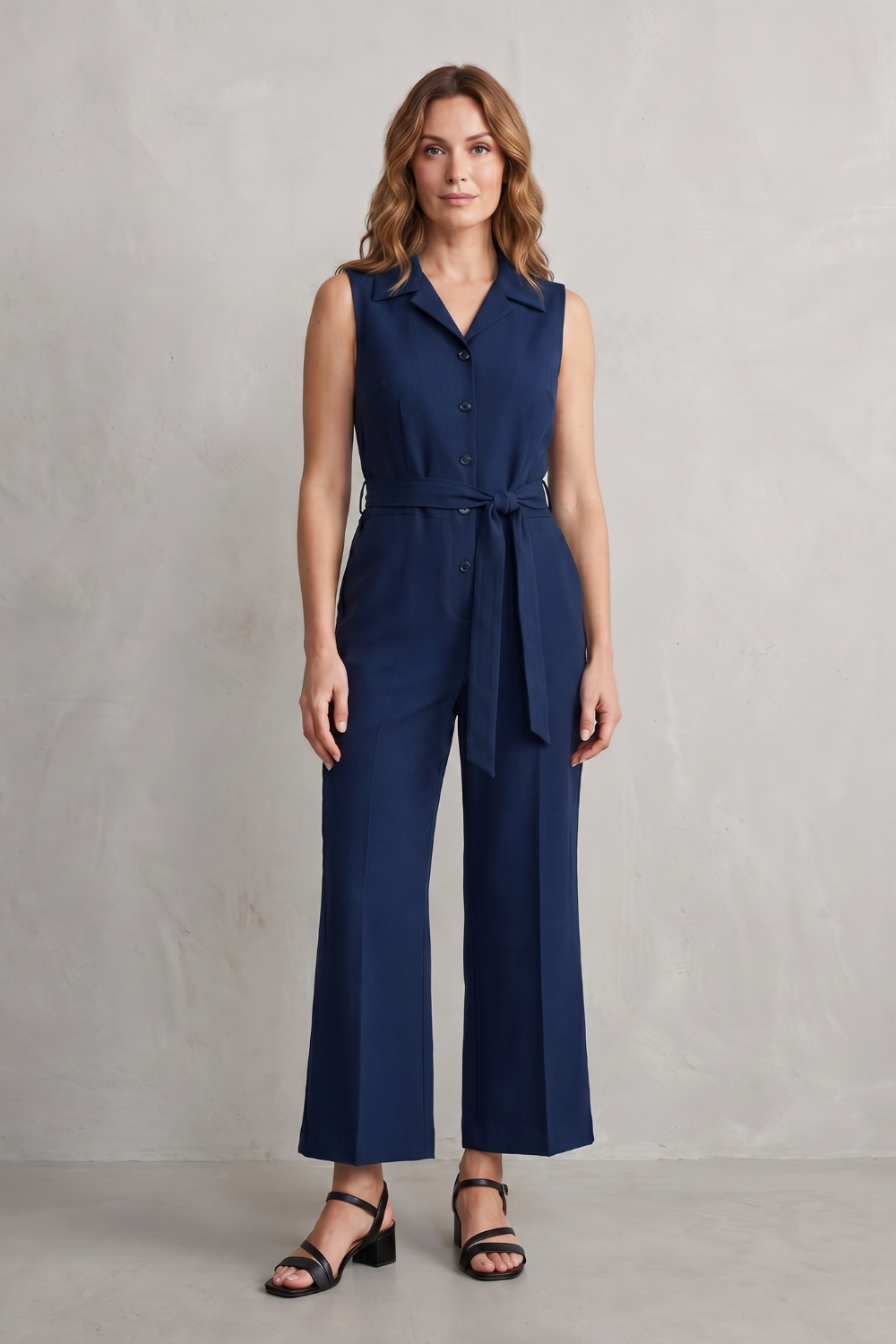 Women's Sleeveless Wide Leg Jumpsuit with Shirt Collar - Mavienne
