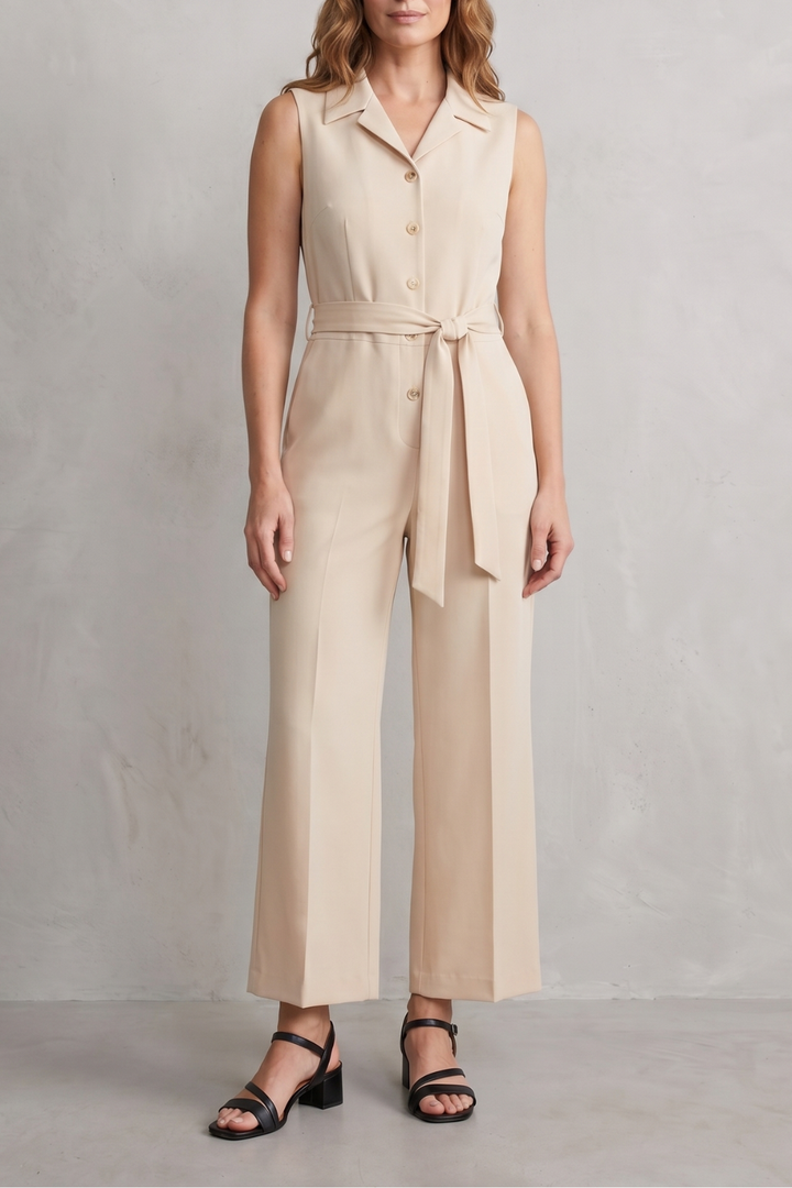 Women's Sleeveless Wide Leg Jumpsuit with Shirt Collar - Mavienne