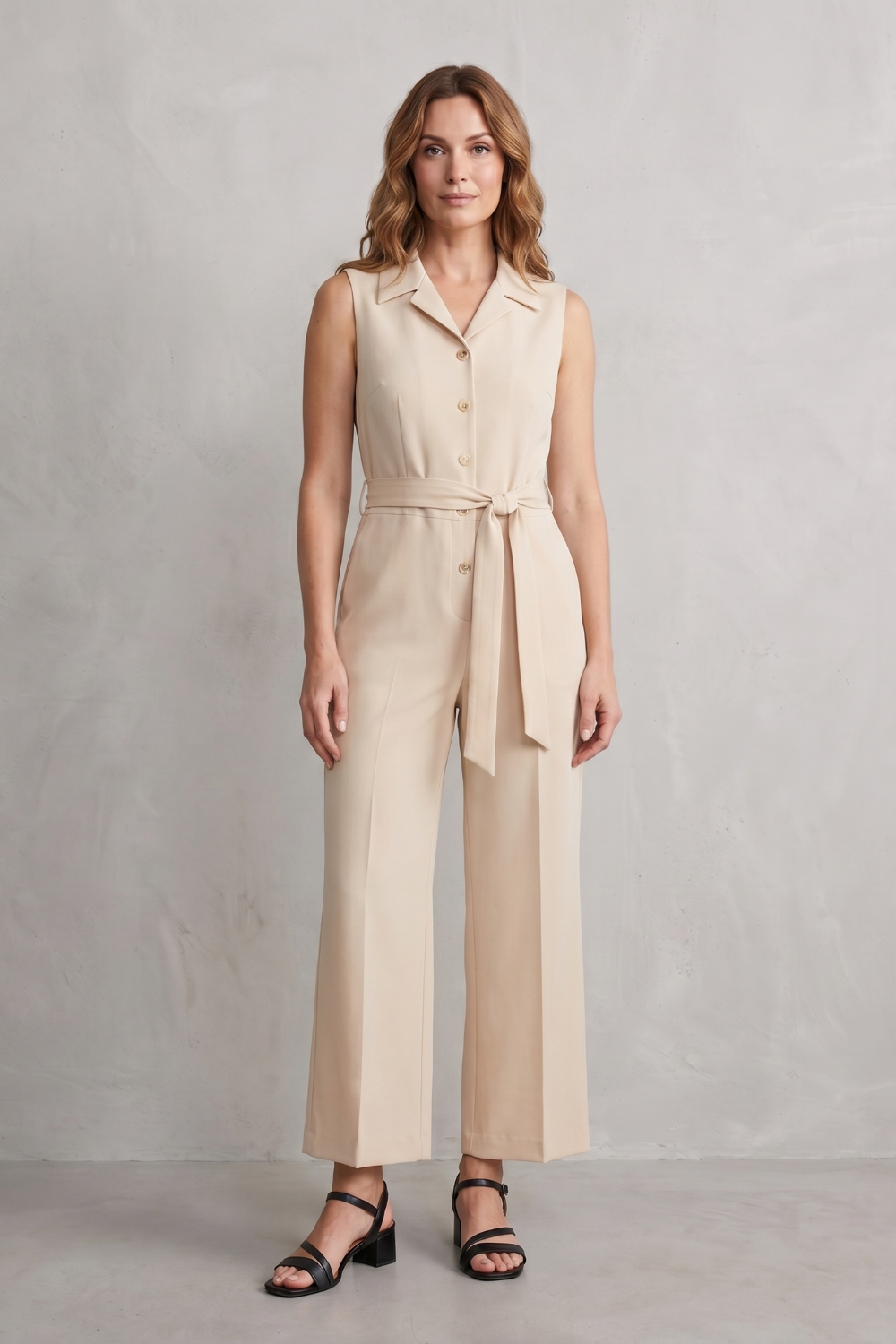 Women's Sleeveless Wide Leg Jumpsuit with Shirt Collar - Mavienne