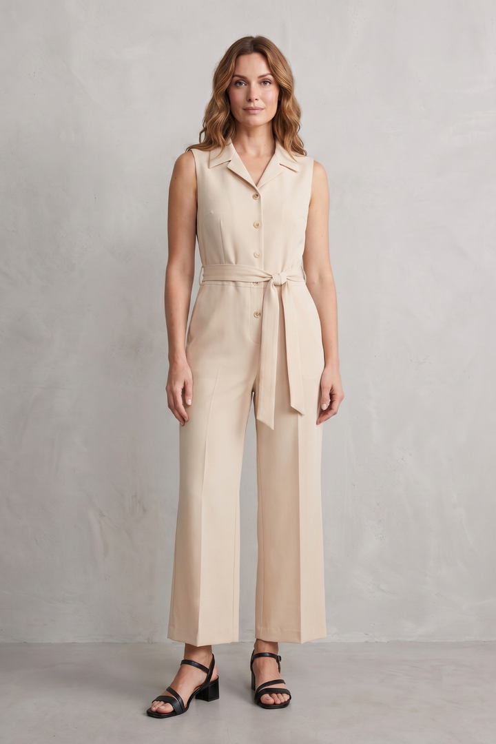 Women's Sleeveless Wide Leg Jumpsuit with Shirt Collar - Mavienne