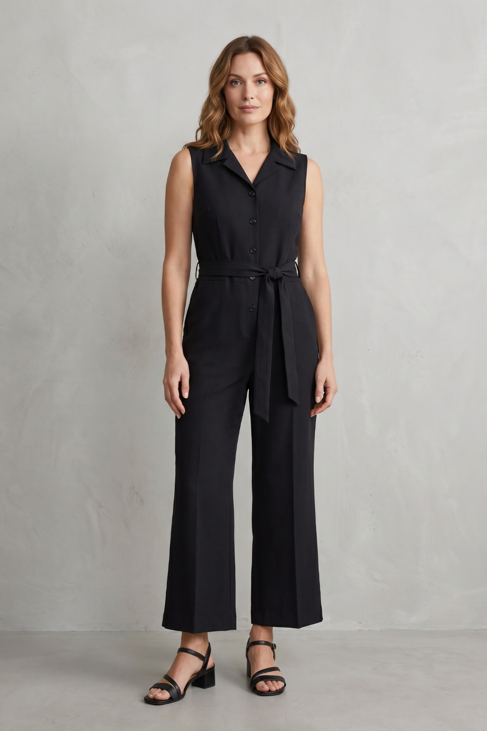 Women's Sleeveless Wide Leg Jumpsuit with Shirt Collar - Mavienne