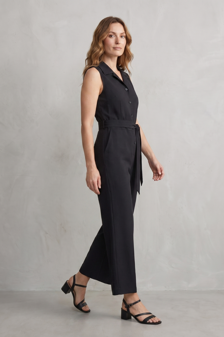 Women's Sleeveless Wide Leg Jumpsuit with Shirt Collar - Mavienne