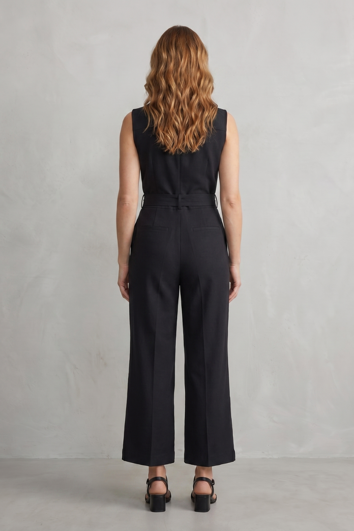 Women's Sleeveless Wide Leg Jumpsuit with Shirt Collar - Mavienne