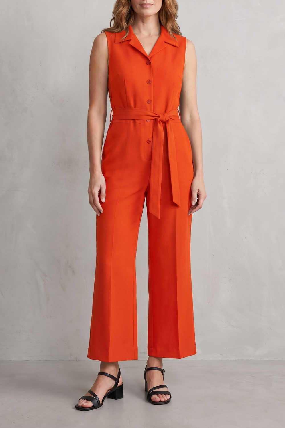 Women's Sleeveless Wide Leg Jumpsuit with Shirt Collar - Mavienne