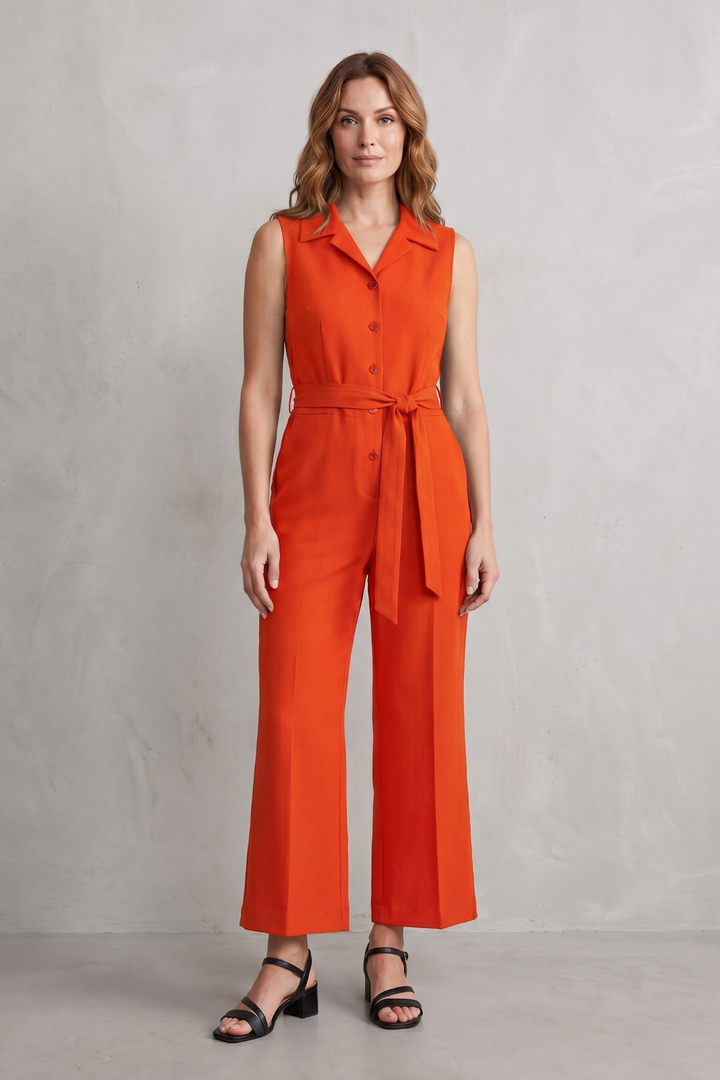 Women's Sleeveless Wide Leg Jumpsuit with Shirt Collar - Mavienne