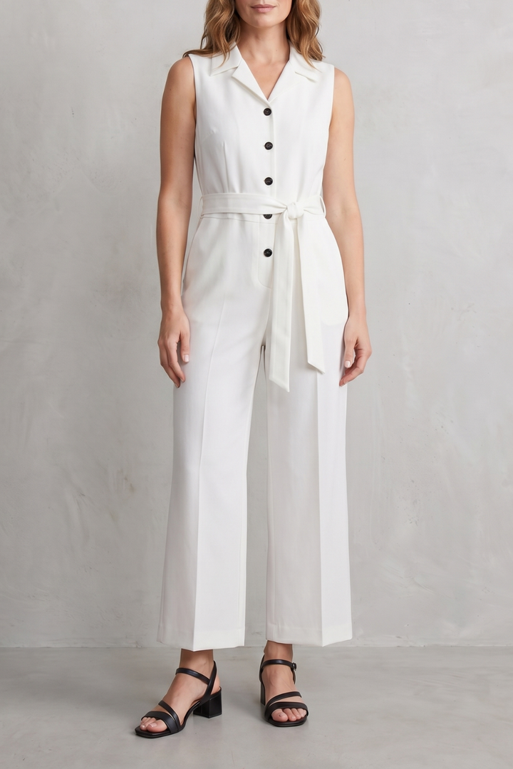 Women's Sleeveless Wide Leg Jumpsuit with Shirt Collar - Mavienne