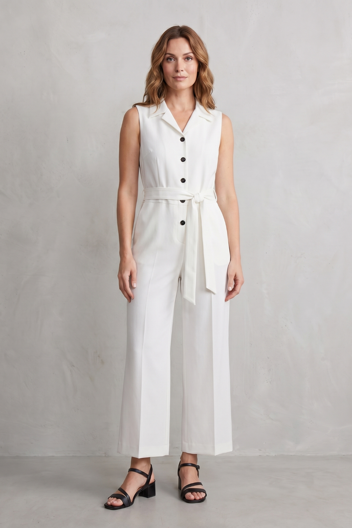 Women's Sleeveless Wide Leg Jumpsuit with Shirt Collar - Mavienne