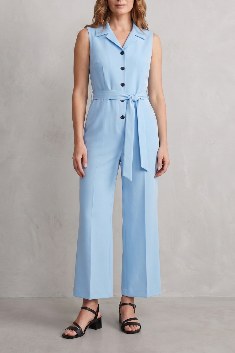 Women's Sleeveless Wide Leg Jumpsuit with Shirt Collar - Mavienne
