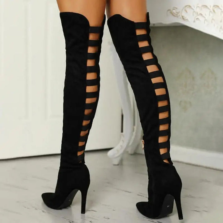 Women's over the knee boots Hattie in Black – side back view