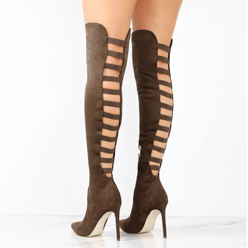 Women's over the knee boots Hattie in Brown – back view