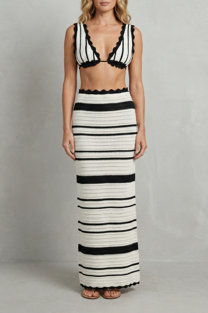Women's Crochet Crop Top and Maxi Skirt Co-ord Set - Amelisse