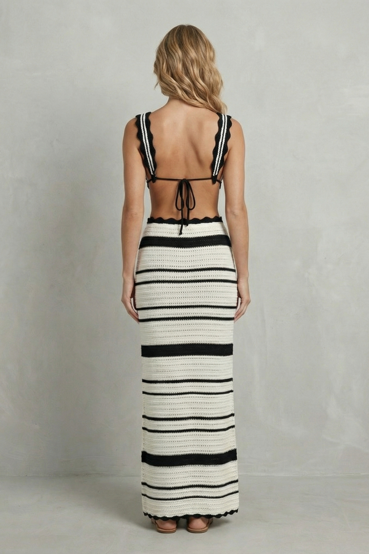 Women's Crochet Crop Top and Maxi Skirt Co-ord Set - Amelisse
