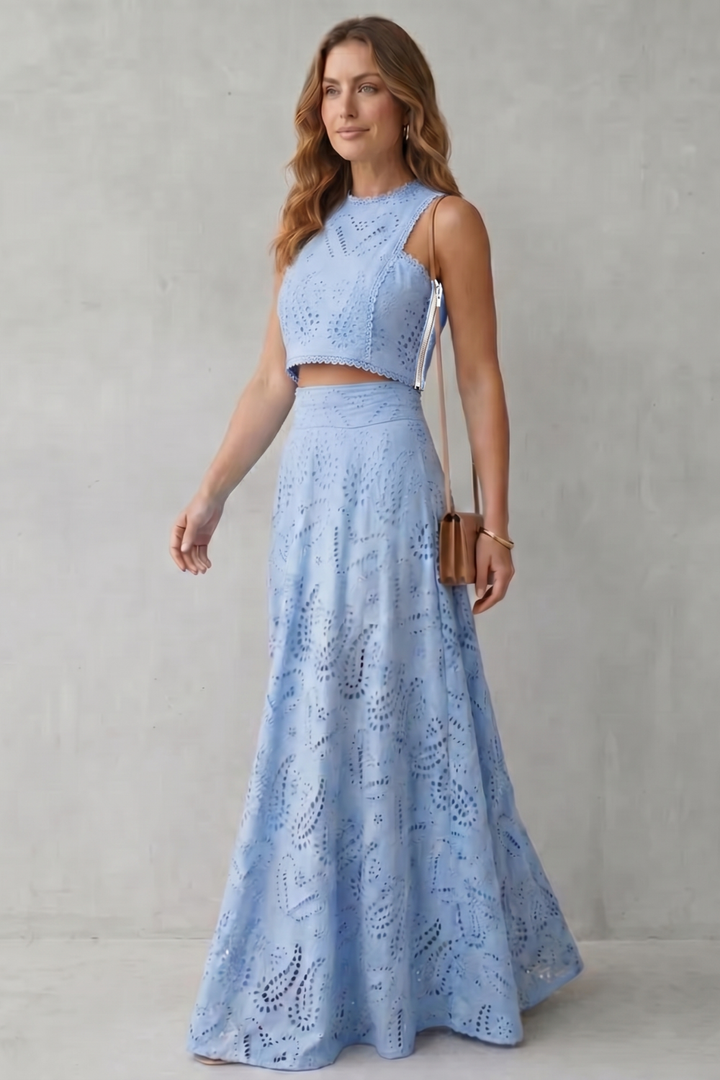 Women's Lace Crop Top and Midi Skirt Co-ord Set - Belcourte