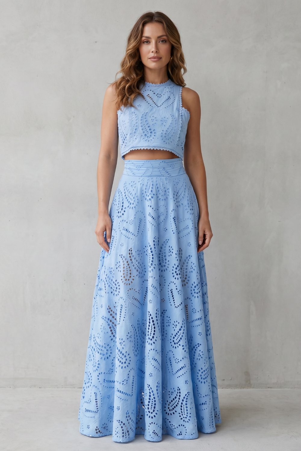 Women's Lace Crop Top and Midi Skirt Co-ord Set - Belcourte