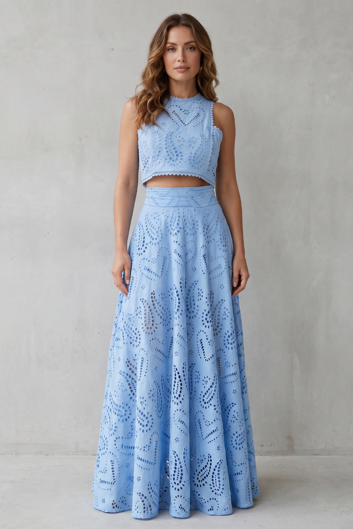 Women's Lace Crop Top and Midi Skirt Co-ord Set - Belcourte