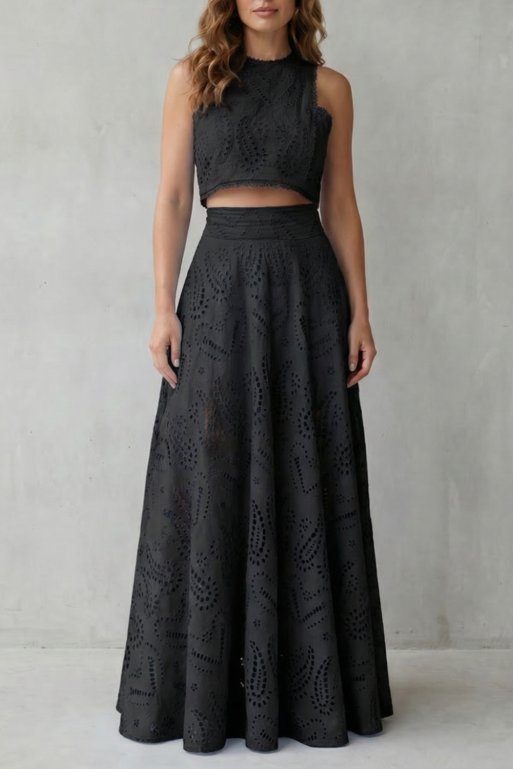 Women's Lace Crop Top and Midi Skirt Co-ord Set - Belcourte