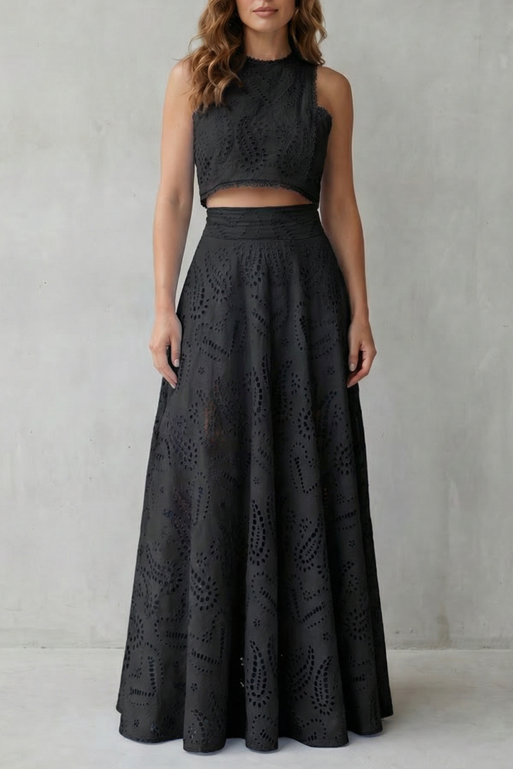 Women's Lace Crop Top and Midi Skirt Co-ord Set - Belcourte