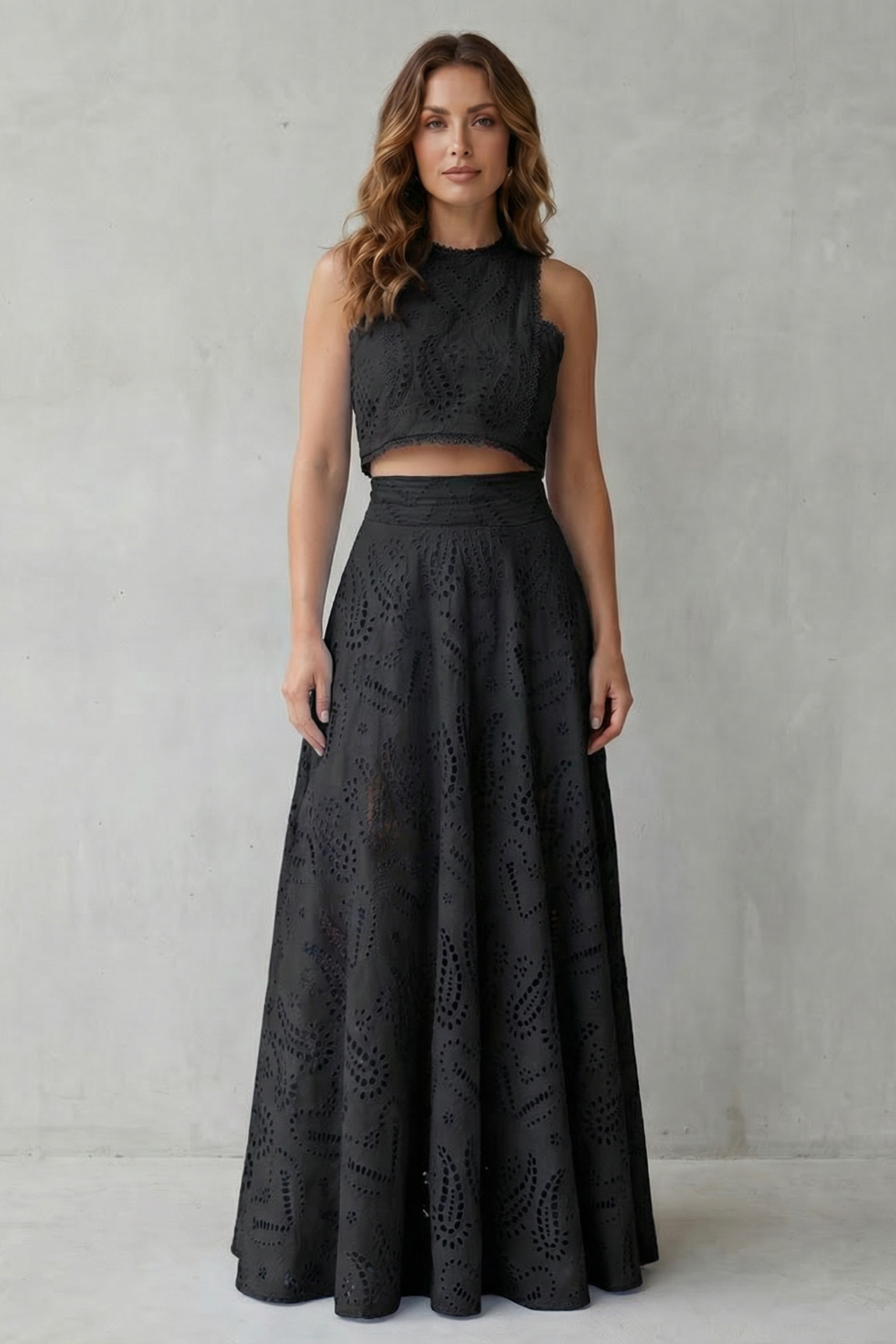 Women's Lace Crop Top and Midi Skirt Co-ord Set - Belcourte
