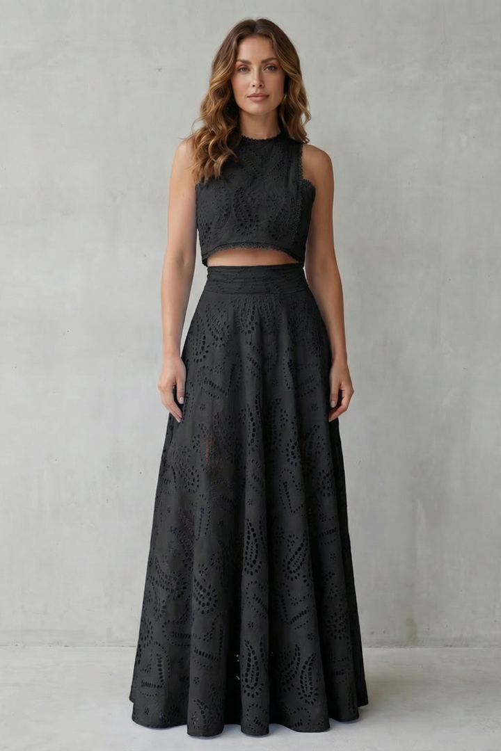 Women's Lace Crop Top and Midi Skirt Co-ord Set - Belcourte