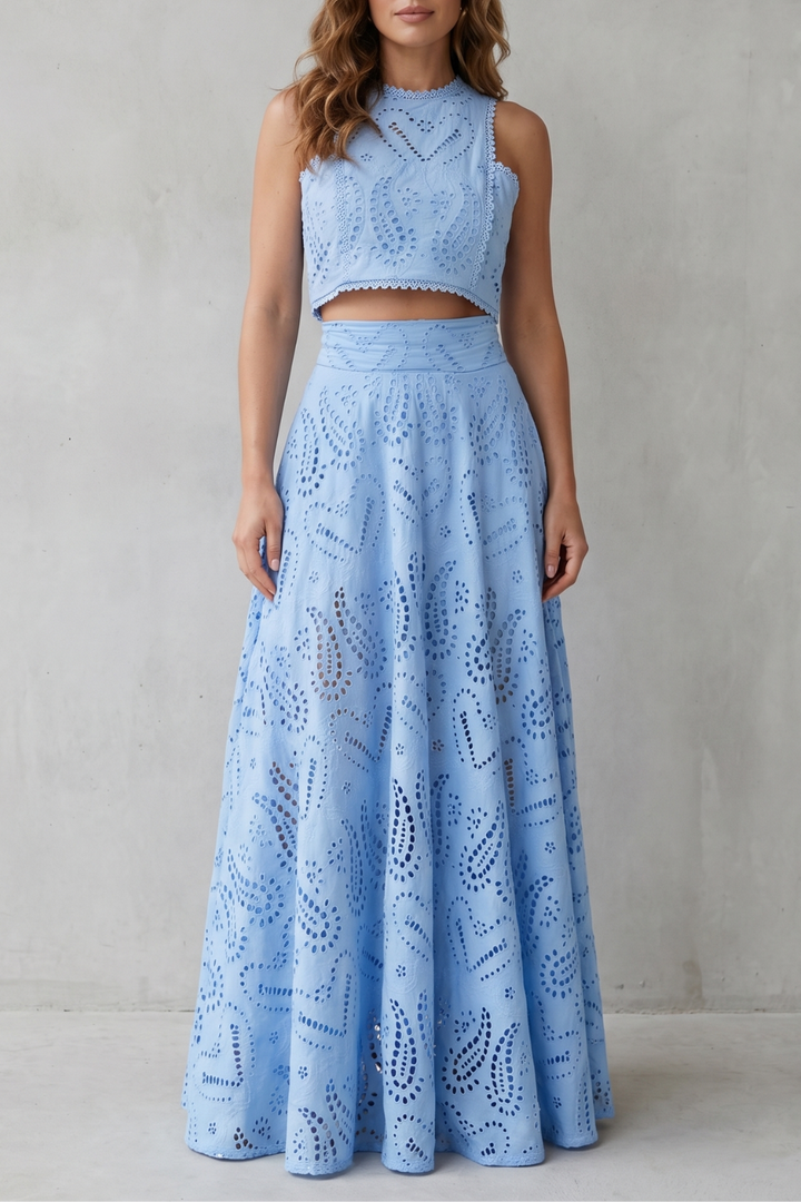 Women's Lace Crop Top and Midi Skirt Co-ord Set - Belcourte