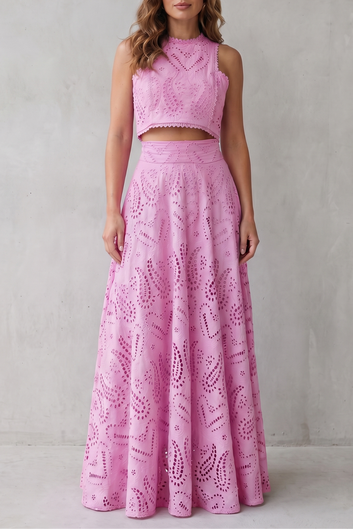 Women's Lace Crop Top and Midi Skirt Co-ord Set - Belcourte