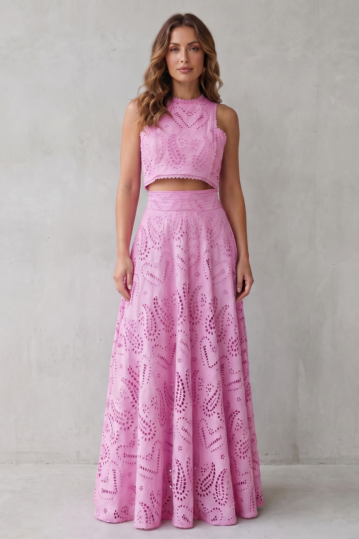 Women's Lace Crop Top and Midi Skirt Co-ord Set - Belcourte