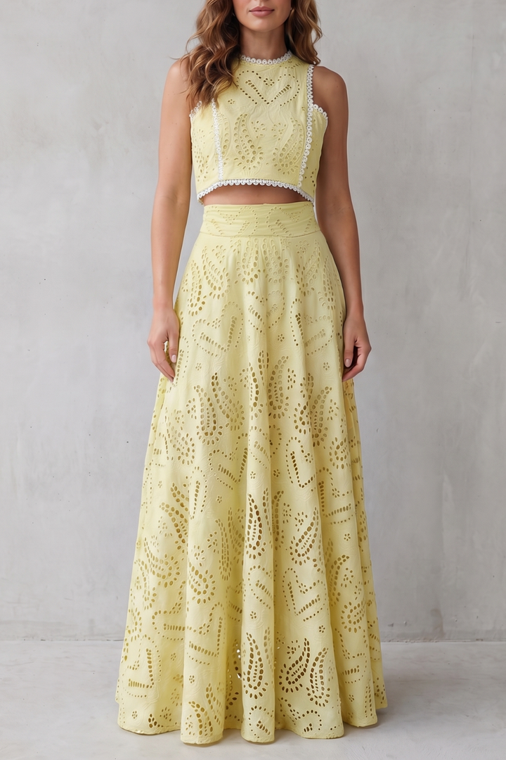 Women's Lace Crop Top and Midi Skirt Co-ord Set - Belcourte
