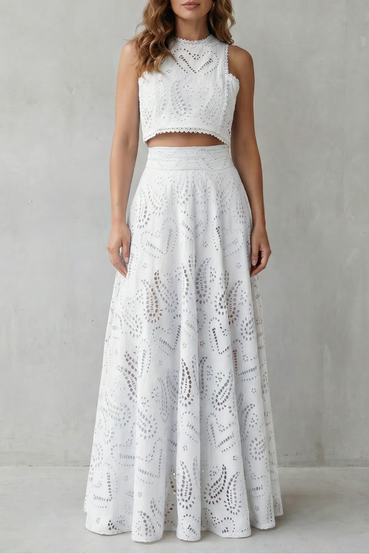 Women's Lace Crop Top and Midi Skirt Co-ord Set - Belcourte