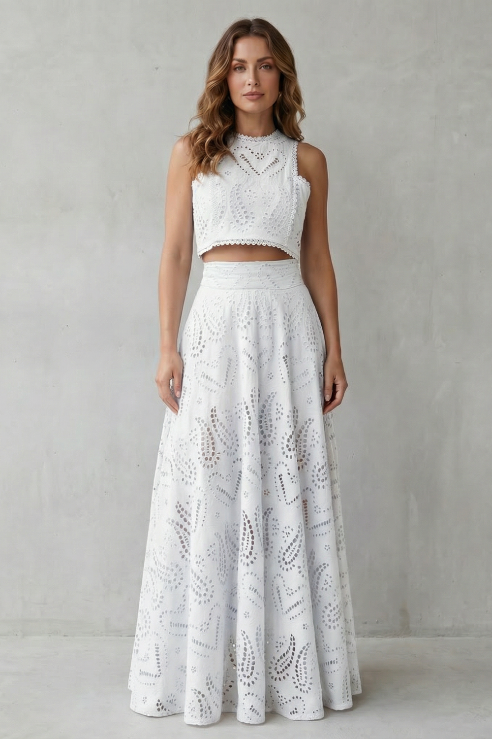 Women's Lace Crop Top and Midi Skirt Co-ord Set - Belcourte