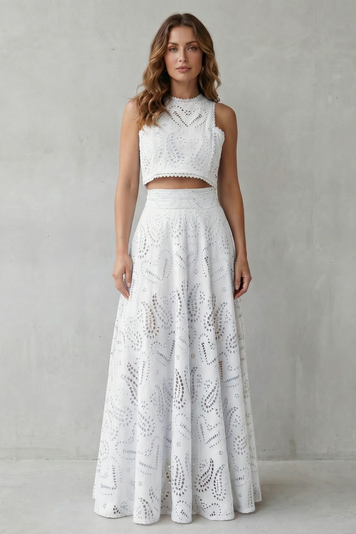 Women's Lace Crop Top and Midi Skirt Co-ord Set - Belcourte